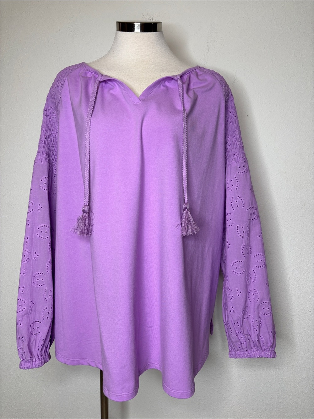 Lavender Eyelet Sleeve Top with smocking